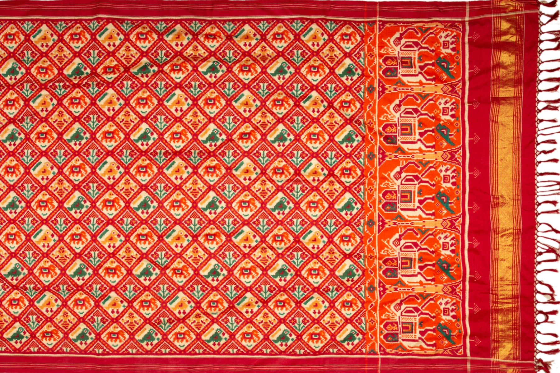 Patan Patola Silk Double Ikat 5 Figure White Saree