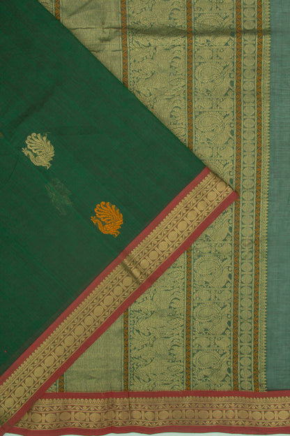 Kanchi Cotton Butta Dark Green Saree