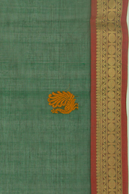 Kanchi Cotton Butta Dark Green Saree