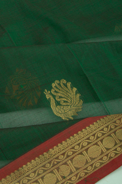 Kanchi Cotton Butta Dark Green Saree