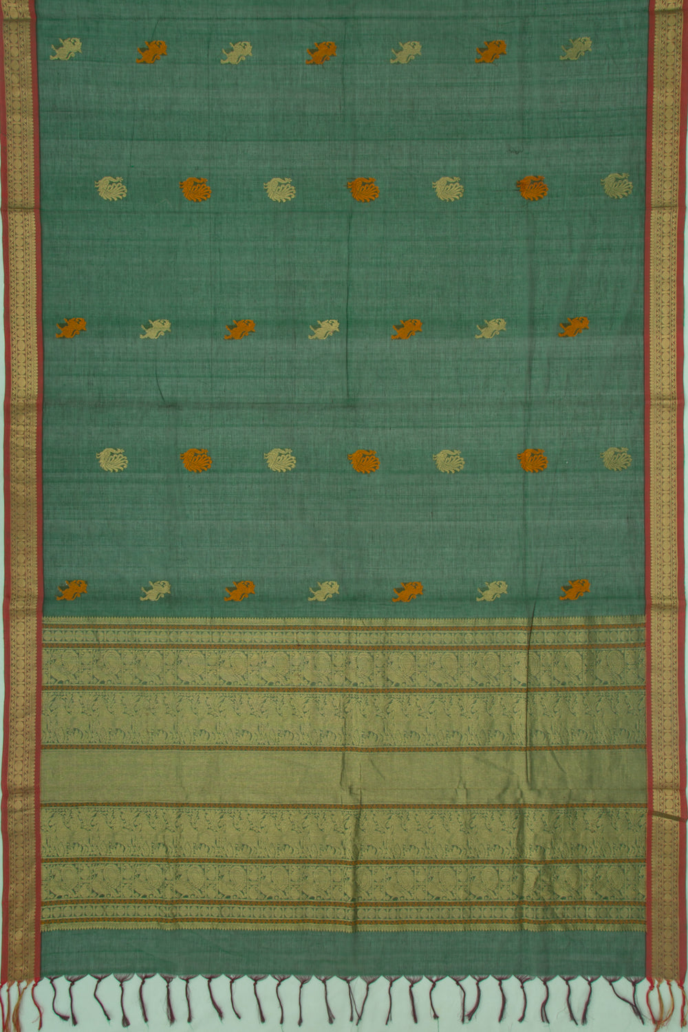 Kanchi Cotton Butta Dark Green Saree