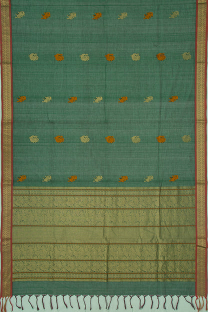 Kanchi Cotton Butta Dark Green Saree
