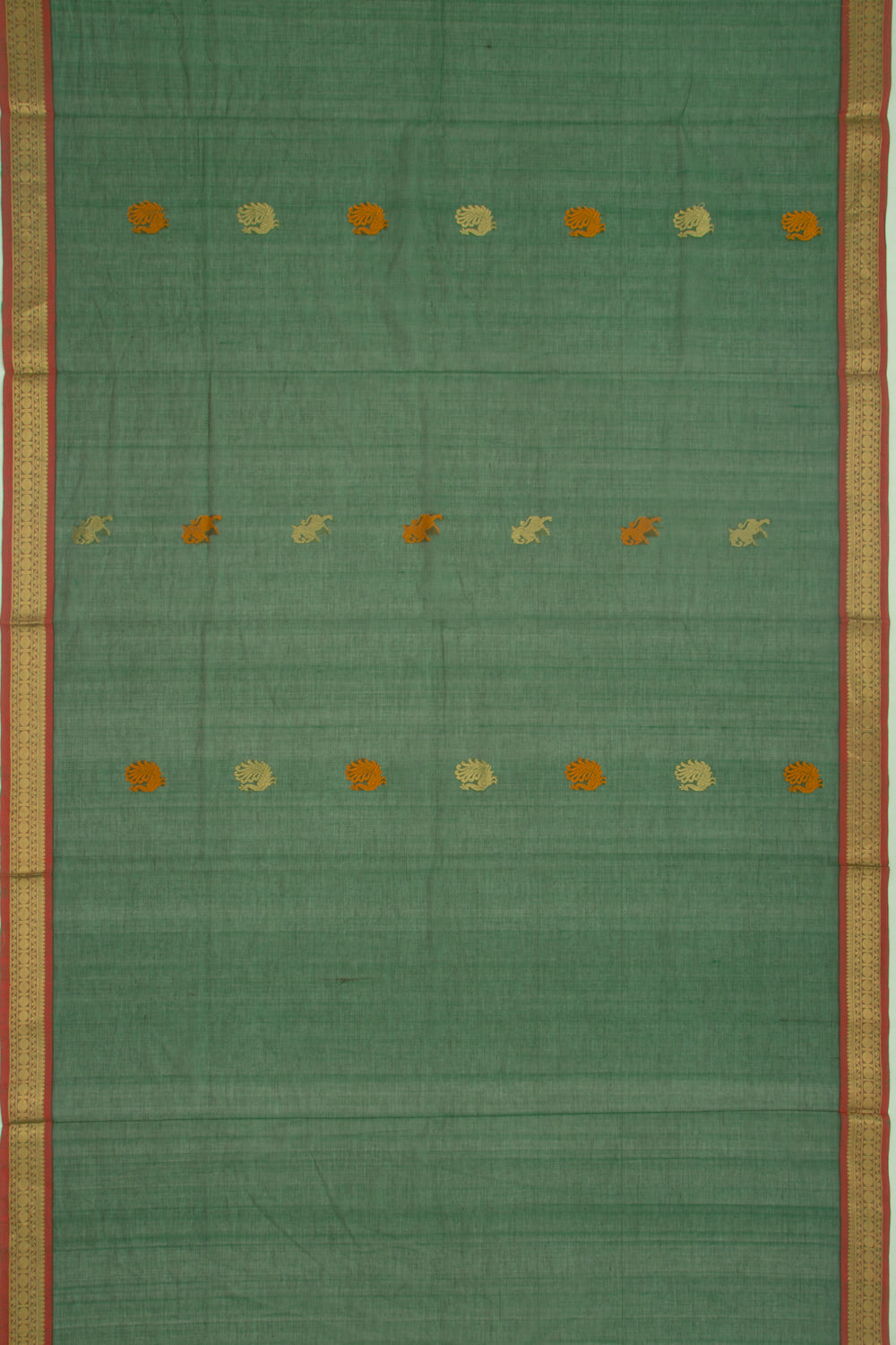 Kanchi Cotton Butta Dark Green Saree