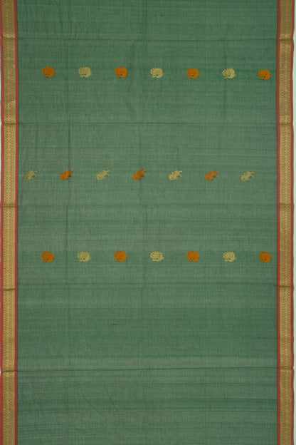 Kanchi Cotton Butta Dark Green Saree