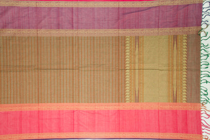 Kanchi Cotton Checks And Butta Dual Tone Brown And Green Saree