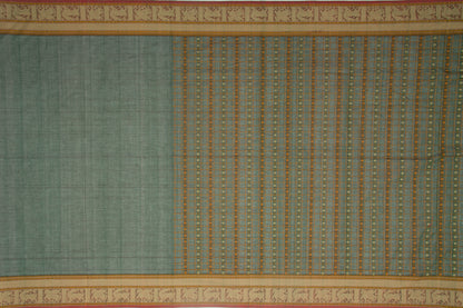 Kanchi Cotton Checks And Butta Green Saree