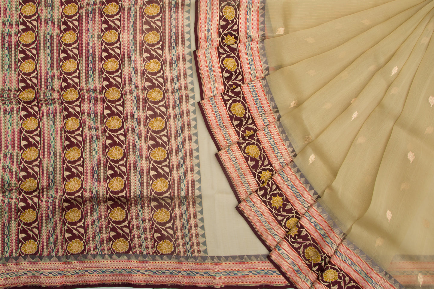 Banarasi Kora Organza Kadwa Butta Cream Saree
