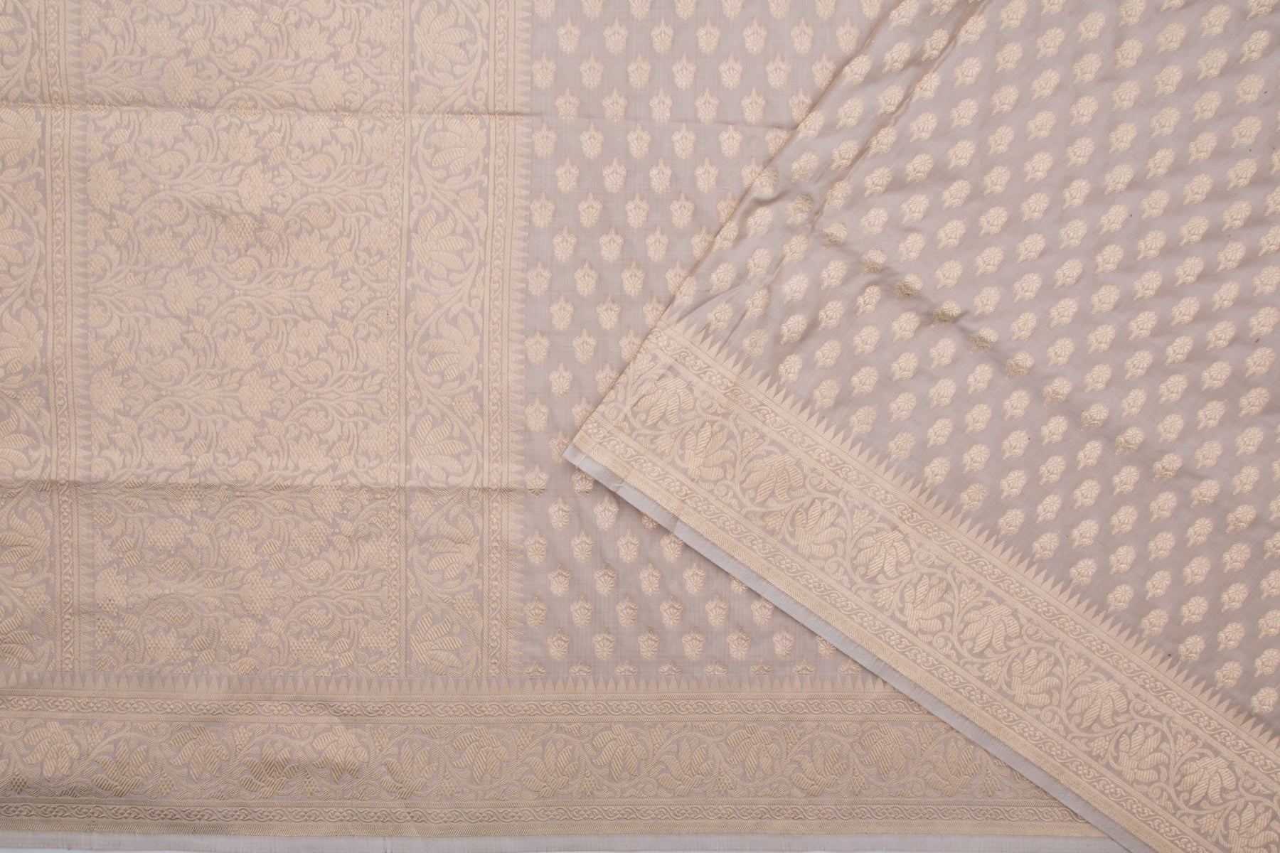 Banarasi Silk Brocade Dual Tone Cream And Grey Saree