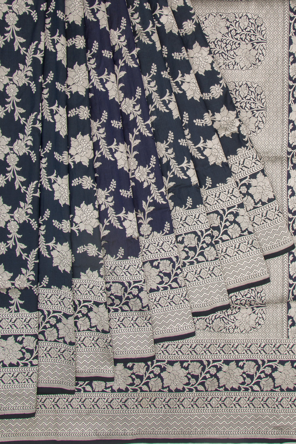 Banarasi Silk Jaal Midnight Blue Saree
