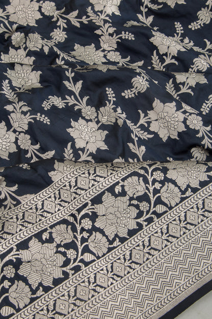 Banarasi Silk Jaal Midnight Blue Saree