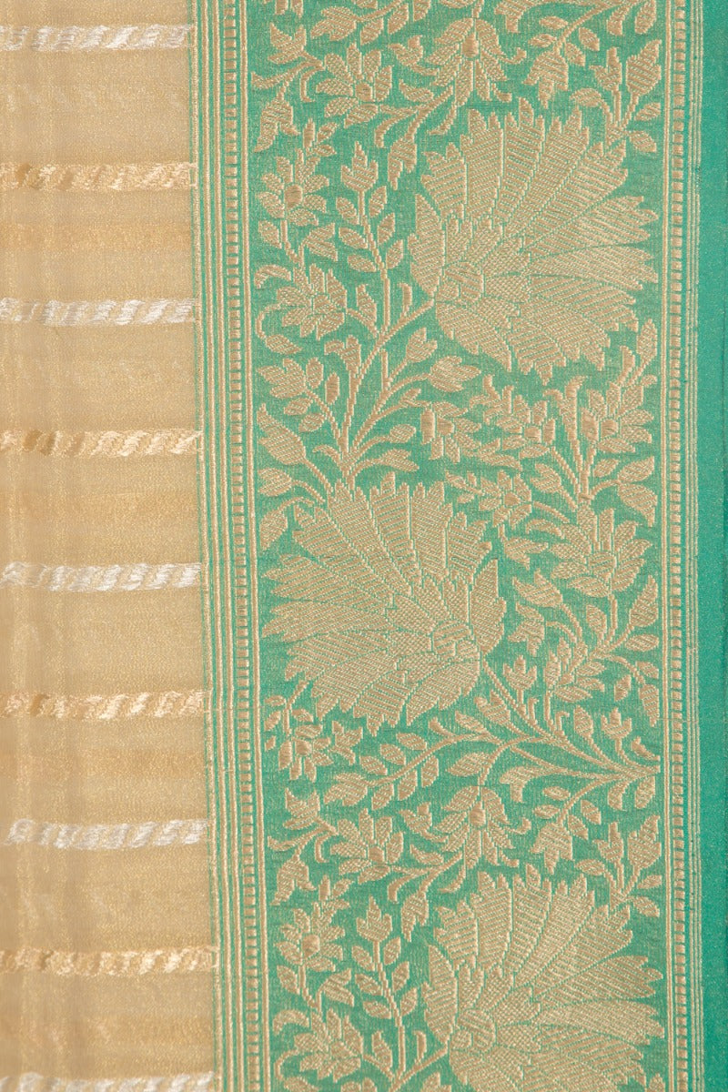Banarasi Kora Organza Tissue Vertical Lines Cream Saree