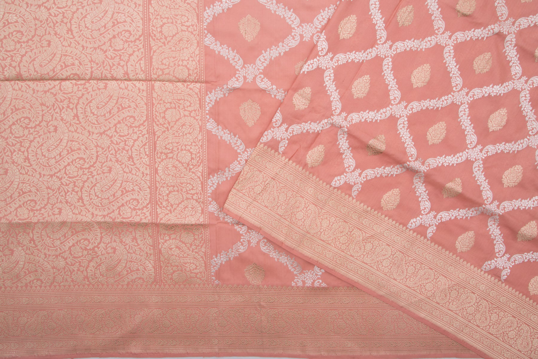 Banarasi Silk Kadwa Jaal And Butta Peach Saree