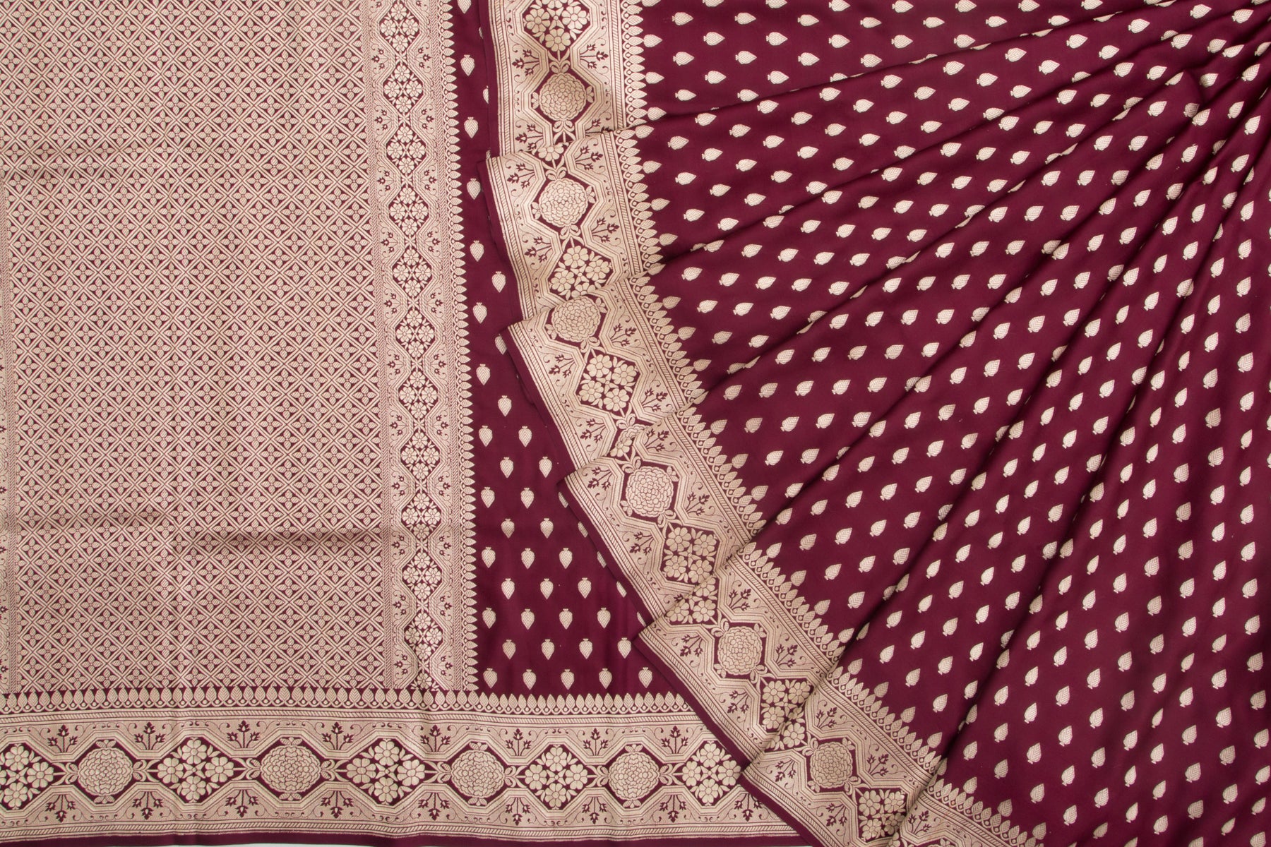 Banarasi Satin Butta Maroon Saree