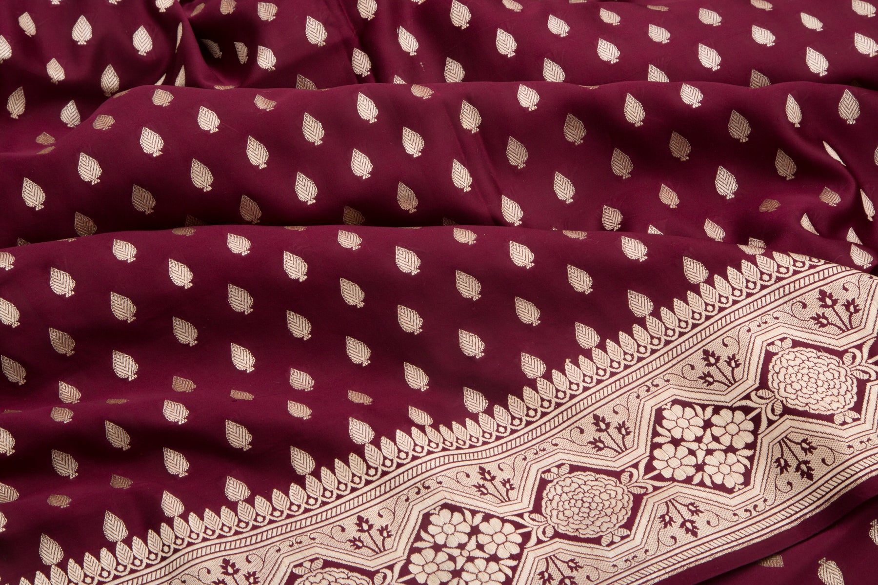 Banarasi Satin Butta Maroon Saree