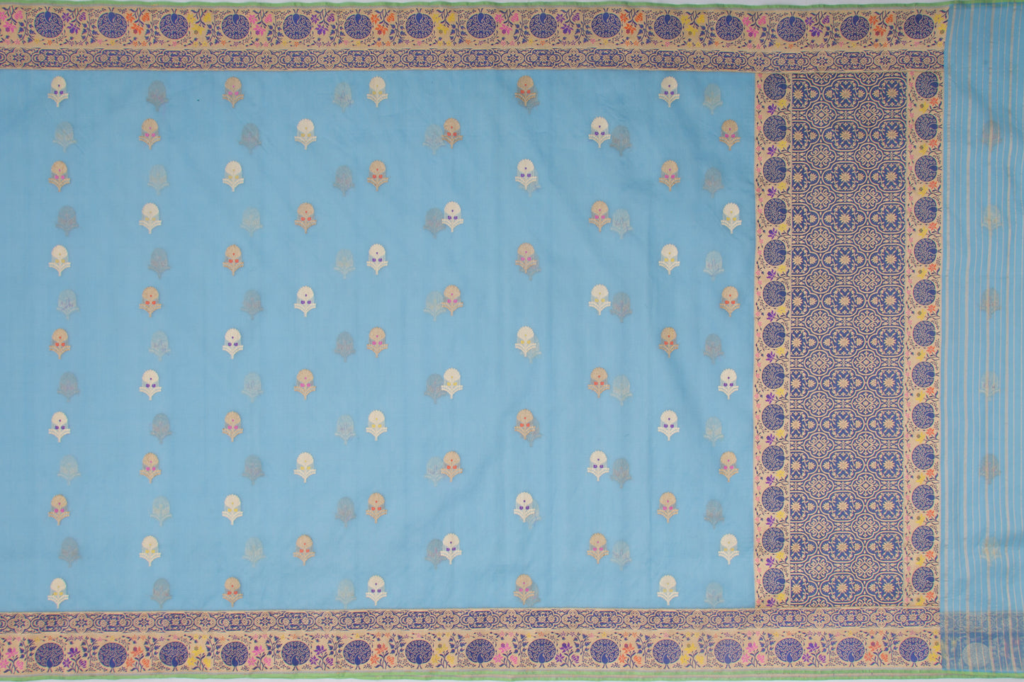 Banarasi Kora Organza Kadwa Butta Blue Saree