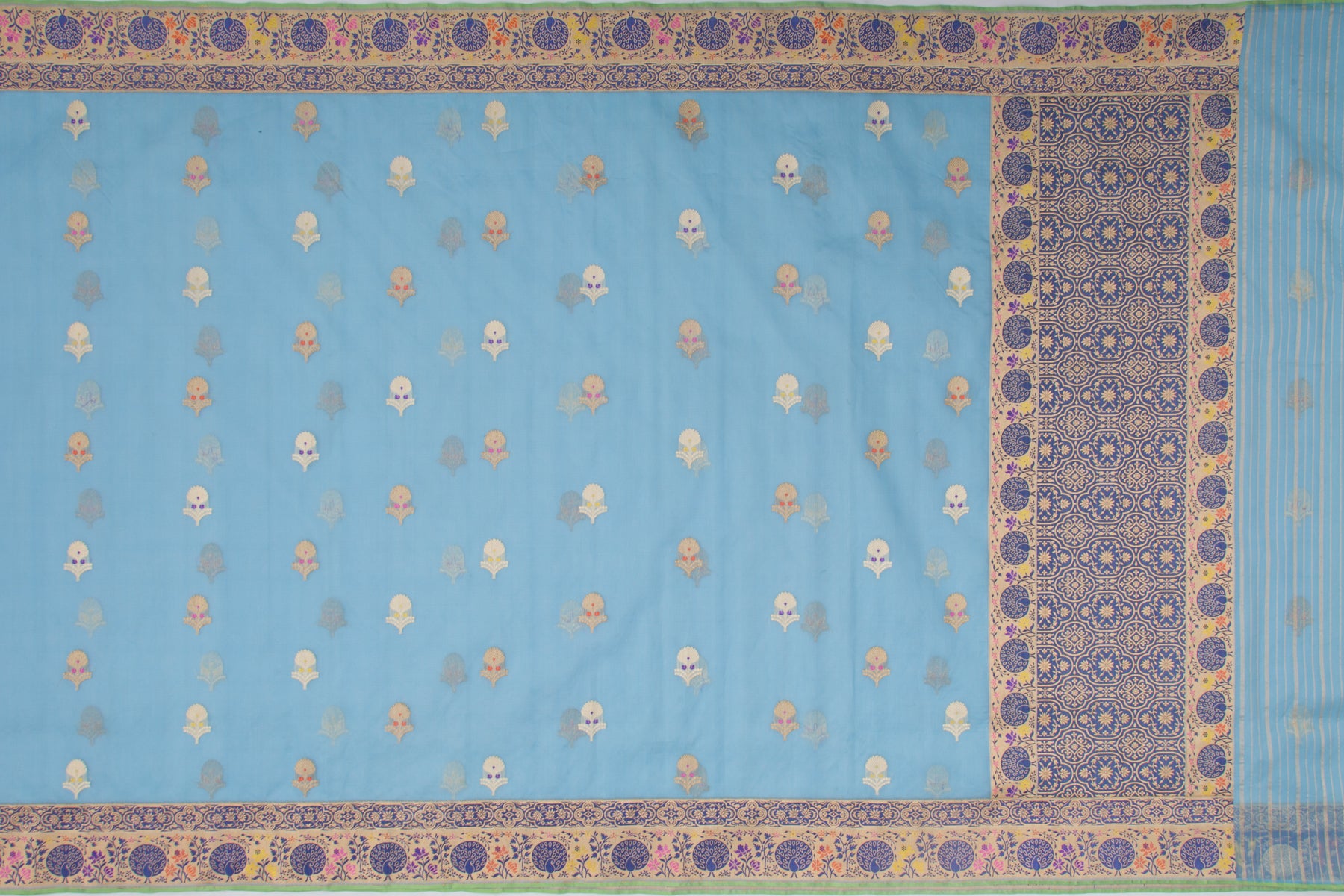 Banarasi Kora Organza Kadwa Butta Blue Saree