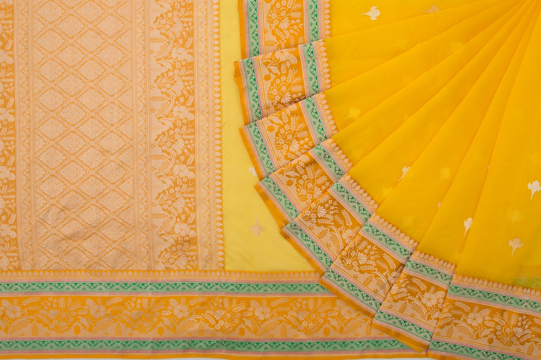 Banarasi Kora Organza Kadwa Butta Yellow Saree