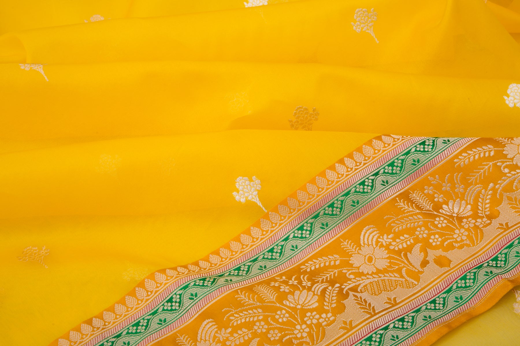 Banarasi Kora Organza Kadwa Butta Yellow Saree