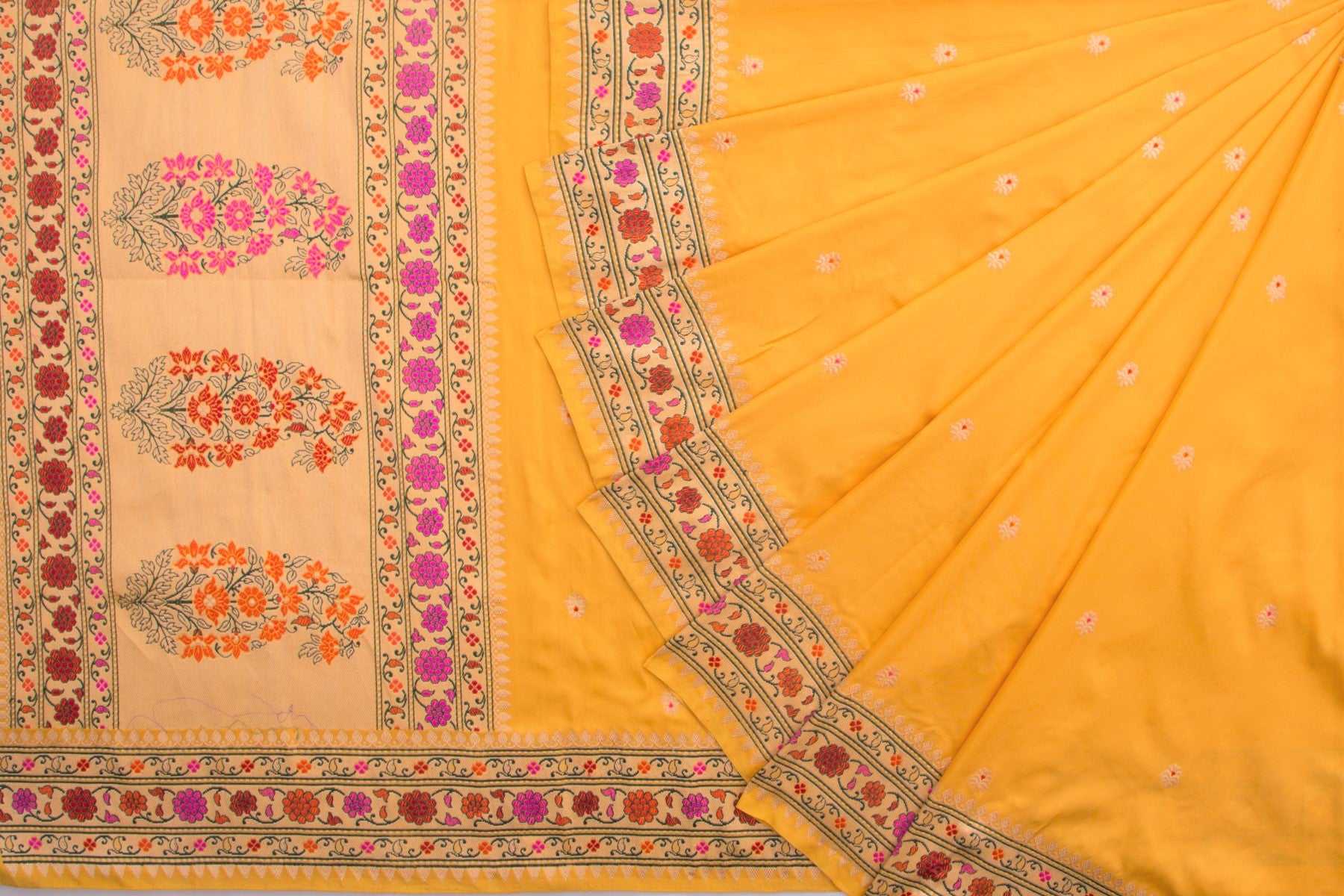Banarasi Silk Kadwa Butta Yellow Saree