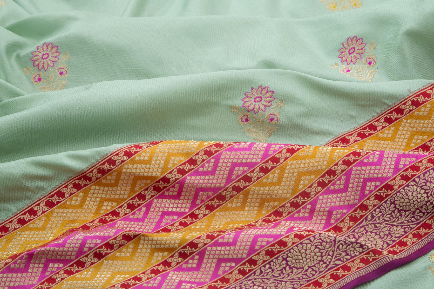 Banarasi Silk Kadwa Butta Pastel Blue Saree