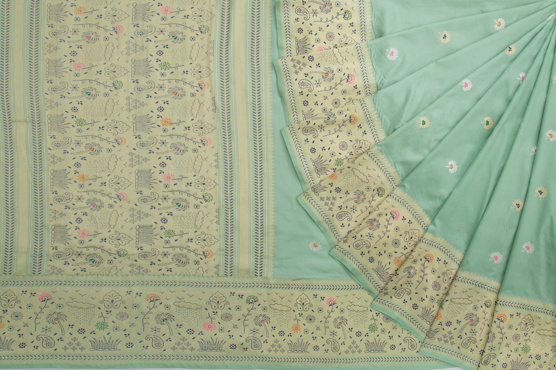 Banarasi Silk Kadwa Butta Pastel Green Saree