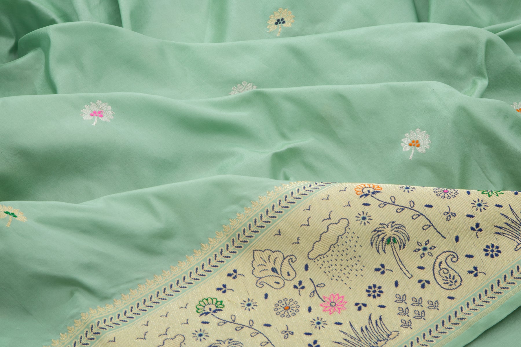 Banarasi Silk Kadwa Butta Pastel Green Saree