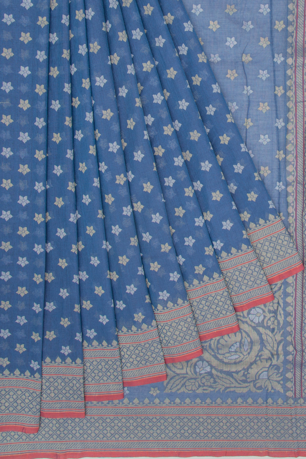 Banarasi Cotton Jamdani Butta Blue Saree