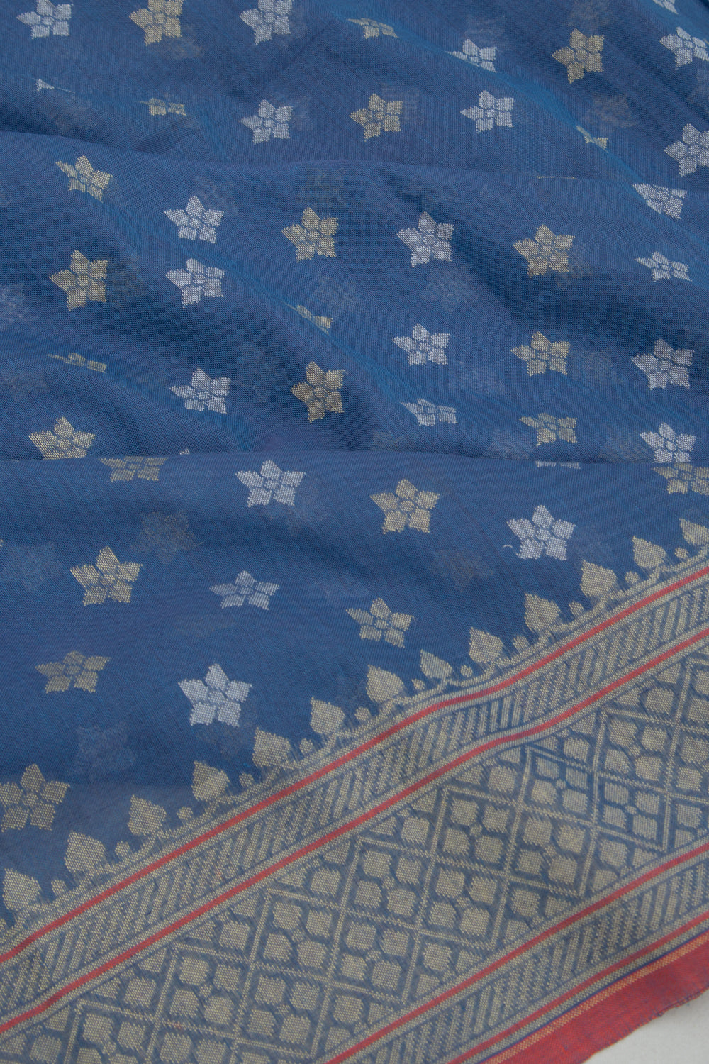 Banarasi Cotton Jamdani Butta Blue Saree