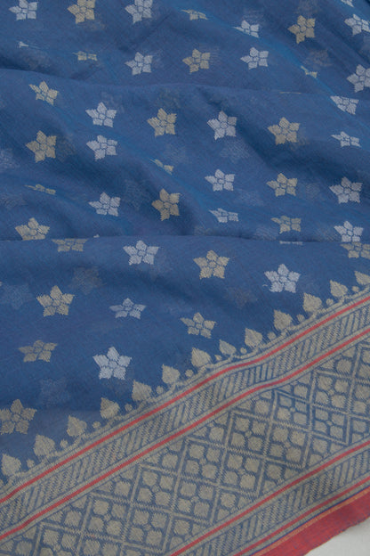 Banarasi Cotton Jamdani Butta Blue Saree