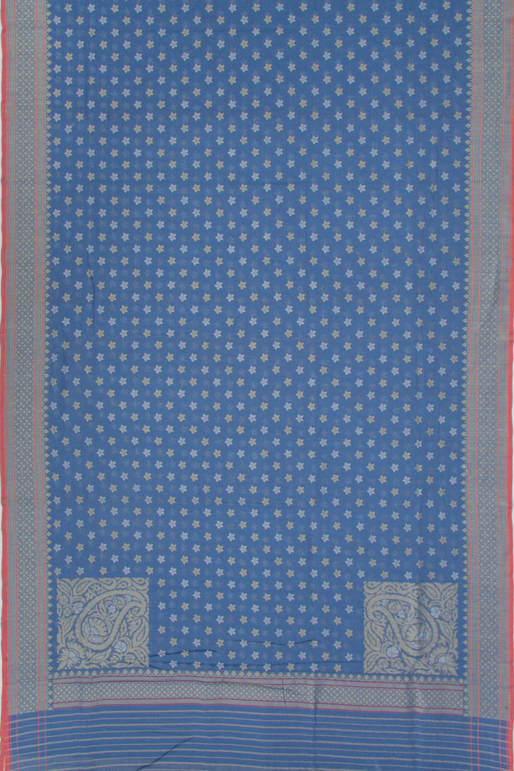 Banarasi Cotton Jamdani Butta Blue Saree