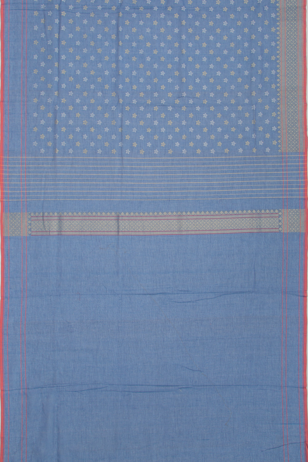 Banarasi Cotton Jamdani Butta Blue Saree