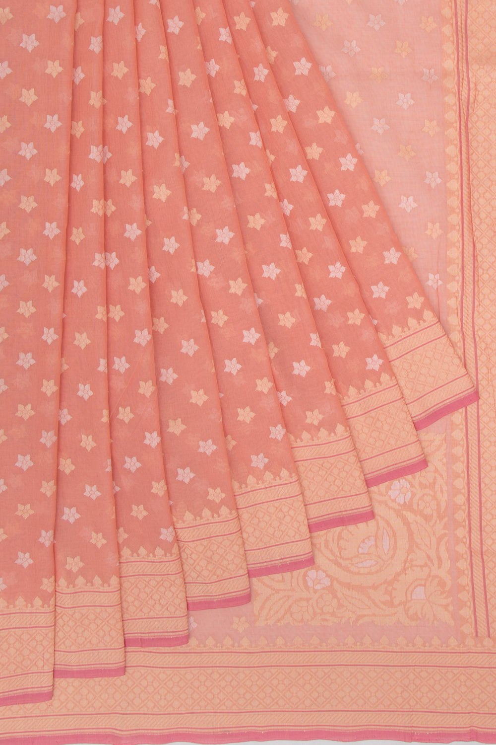 Banarasi Cotton Jamdani Butta Peach Saree