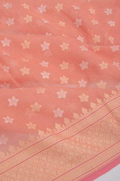 Banarasi Cotton Jamdani Butta Peach Saree