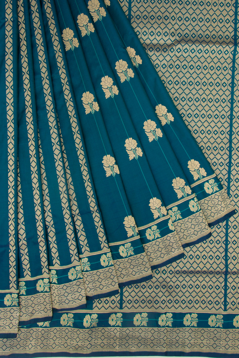 Banarasi Silk Half And Half Teal Blue Saree
