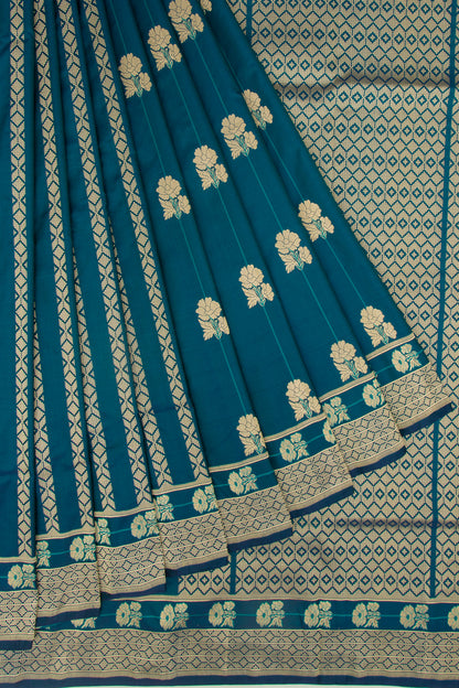 Banarasi Silk Half And Half Teal Blue Saree