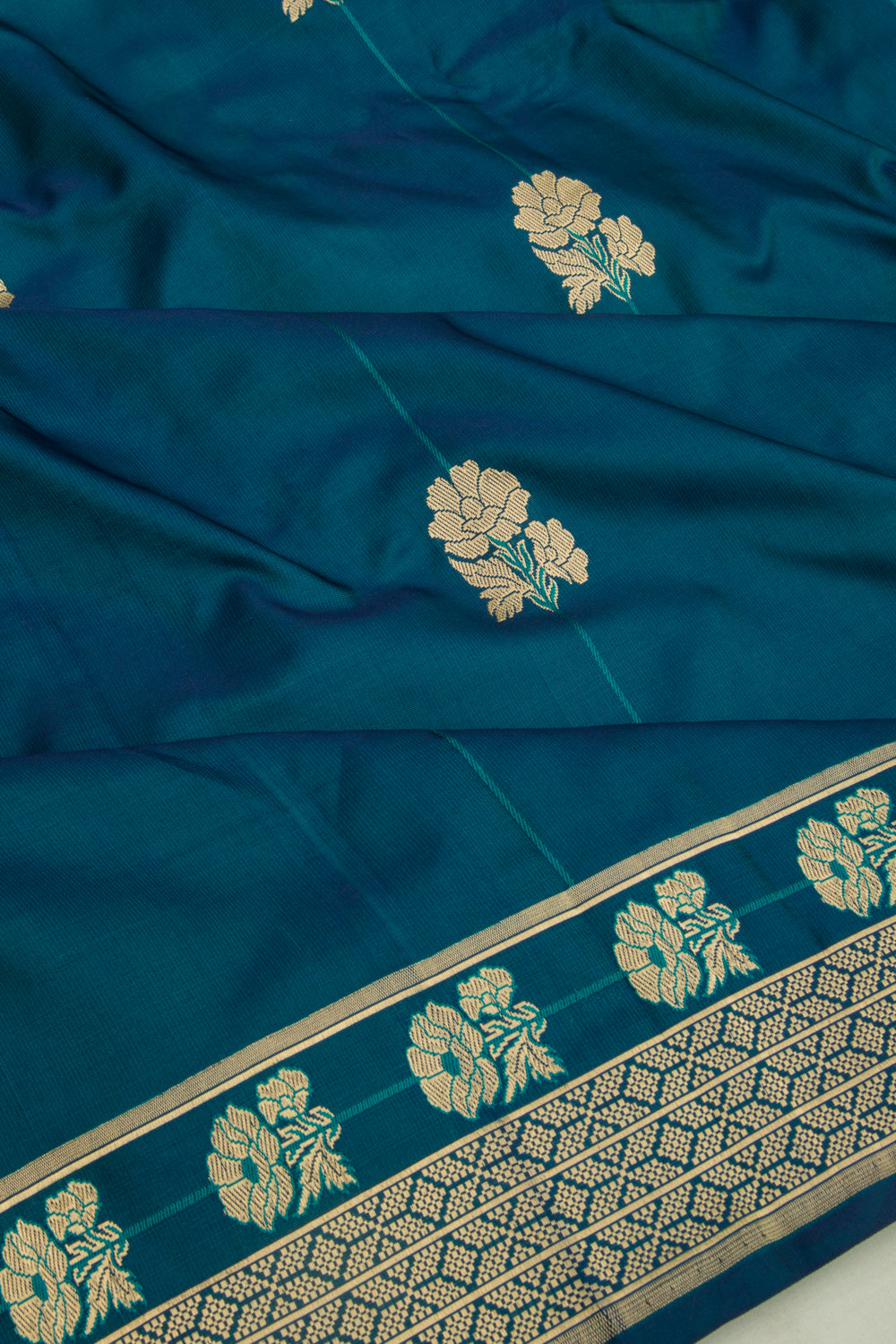 Banarasi Silk Half And Half Teal Blue Saree