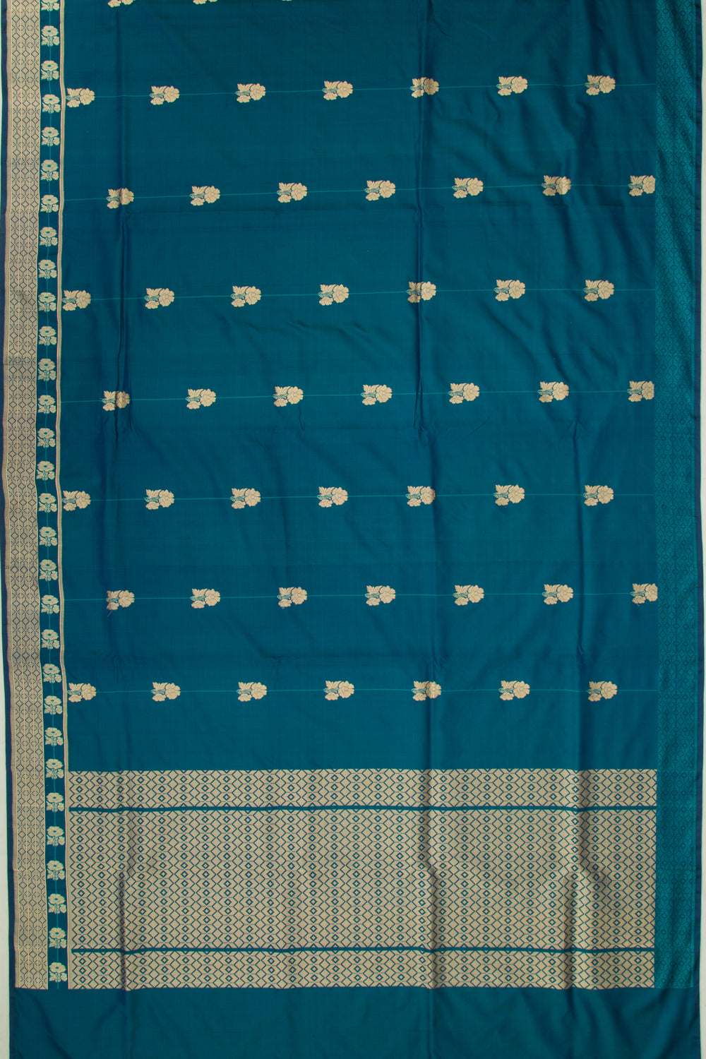 Banarasi Silk Half And Half Teal Blue Saree