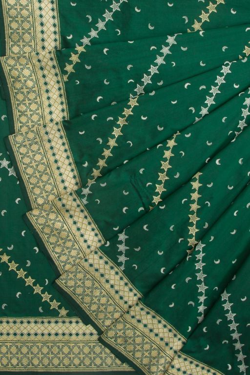 Banarasi Silk Kadwa Dark Green Saree