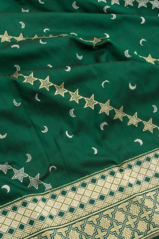 Banarasi Silk Kadwa Dark Green Saree