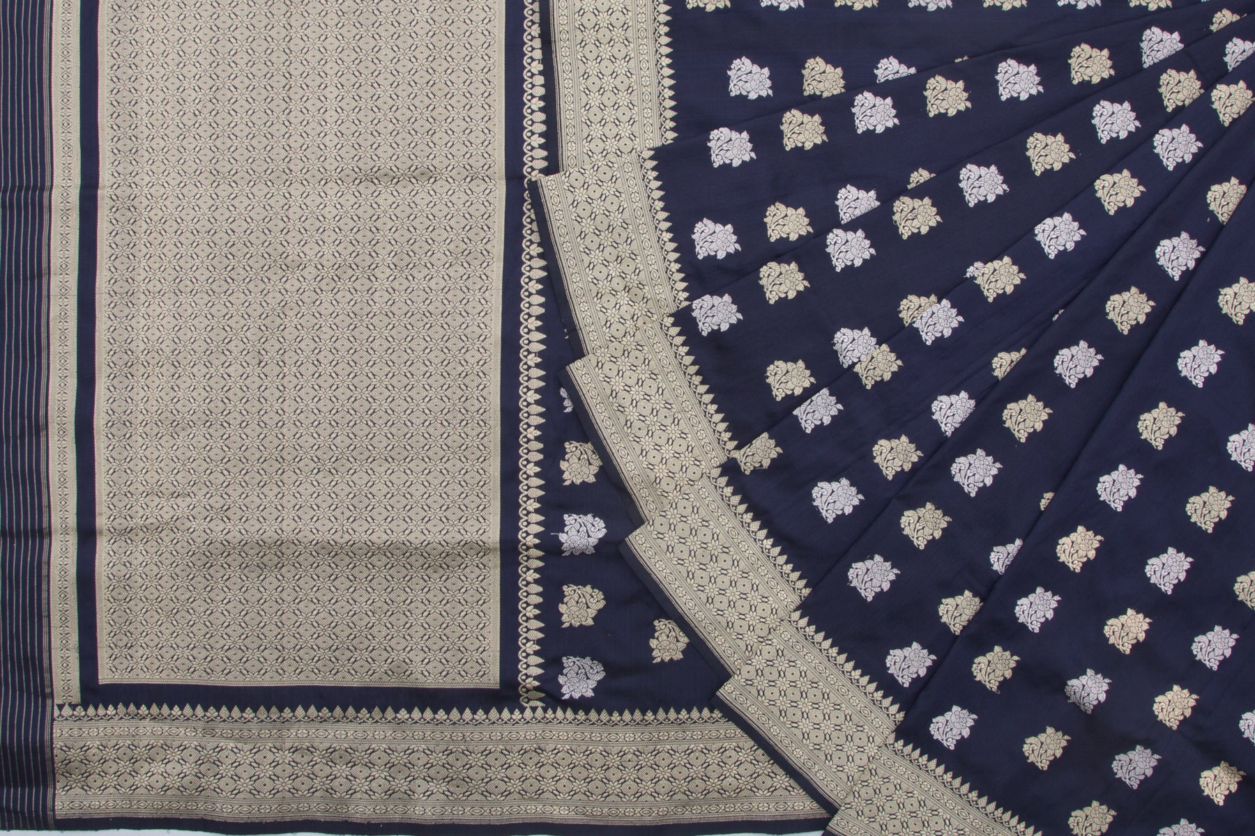 Banarasi Silk Kadwa Butta Dark Blue Saree