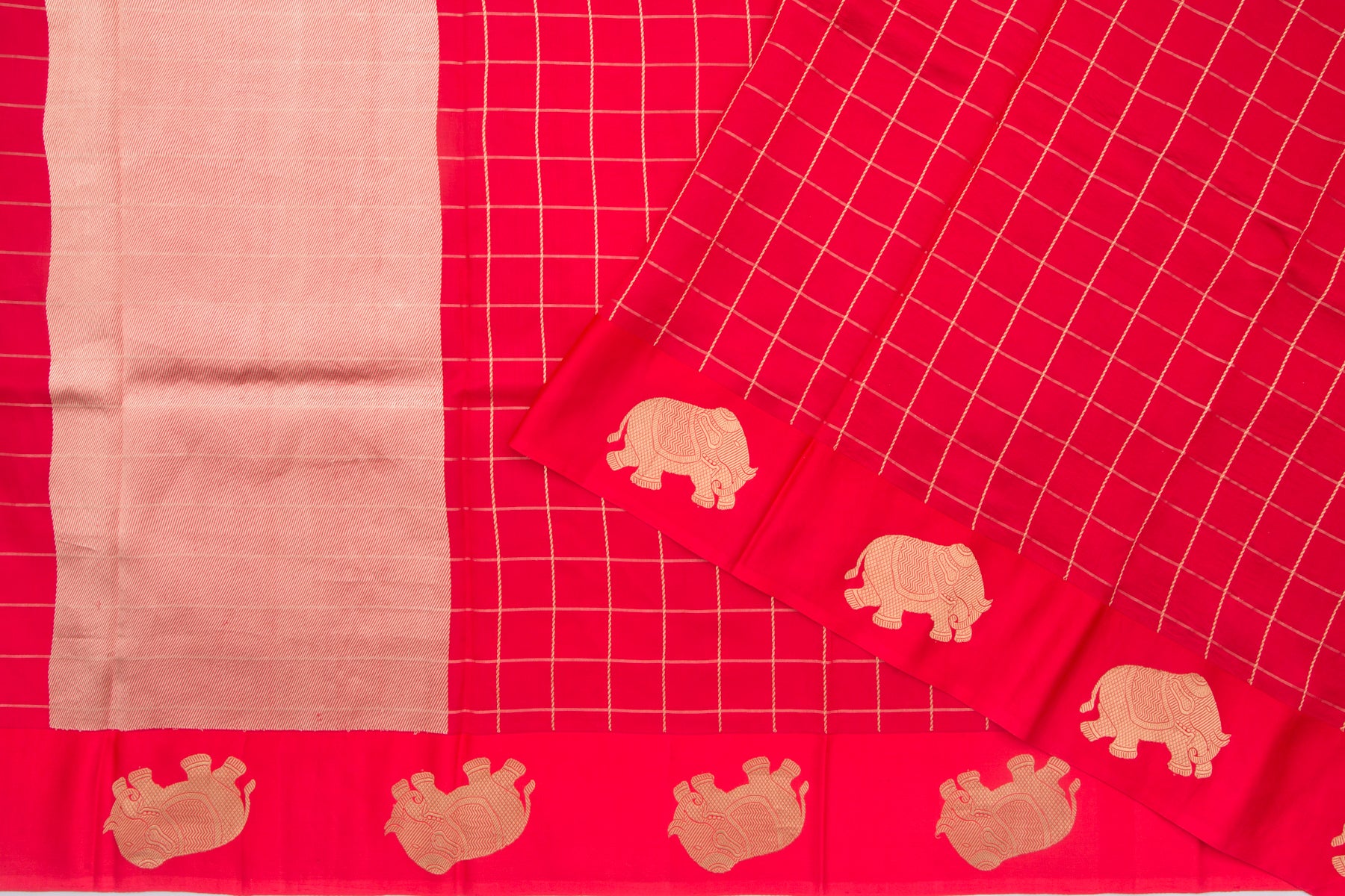 Banarasi Katan Silk Checks Red Saree