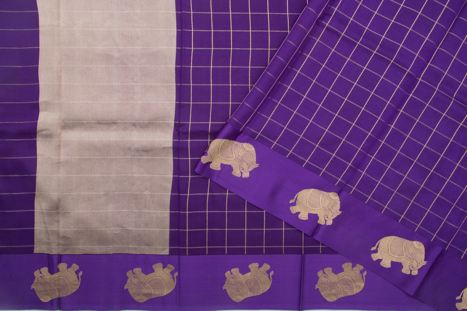 Banarasi Katan Silk Checks Violet Saree