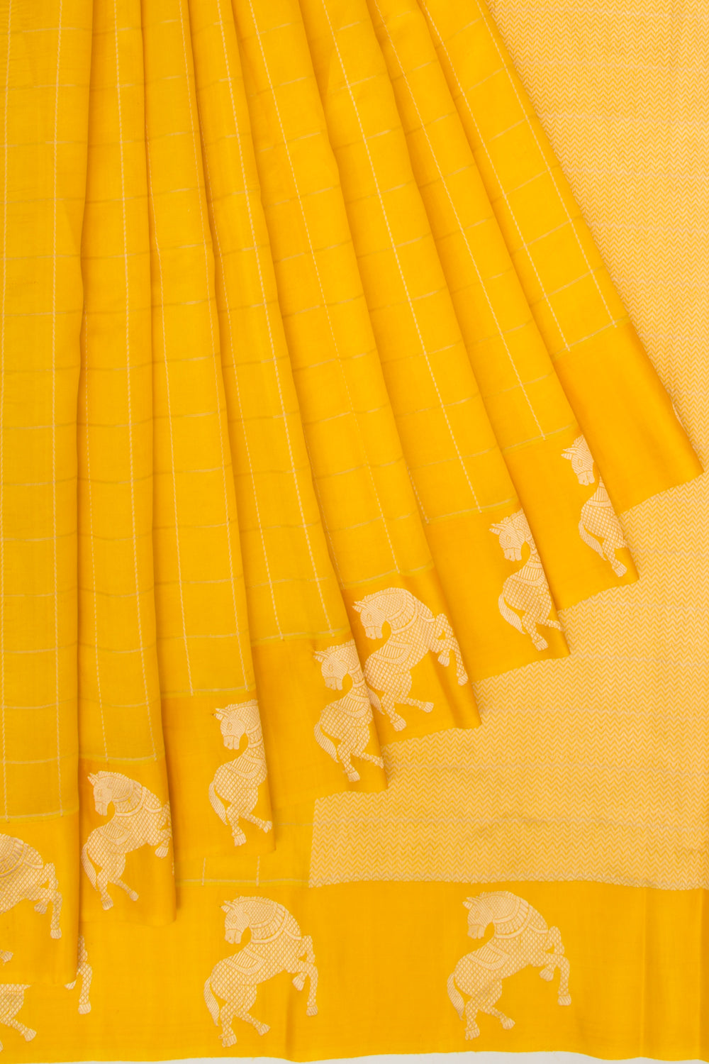 Banarasi Katan Silk Checks Yellow Saree
