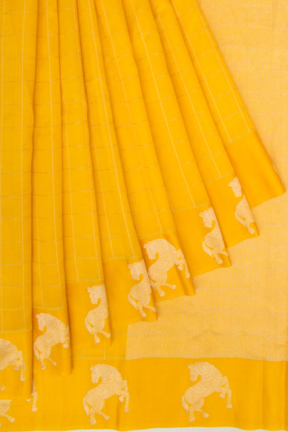 Banarasi Katan Silk Checks Yellow Saree