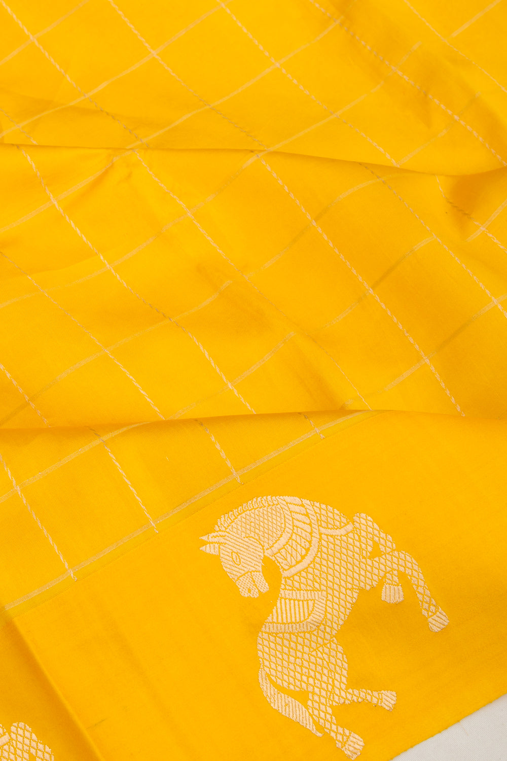 Banarasi Katan Silk Checks Yellow Saree