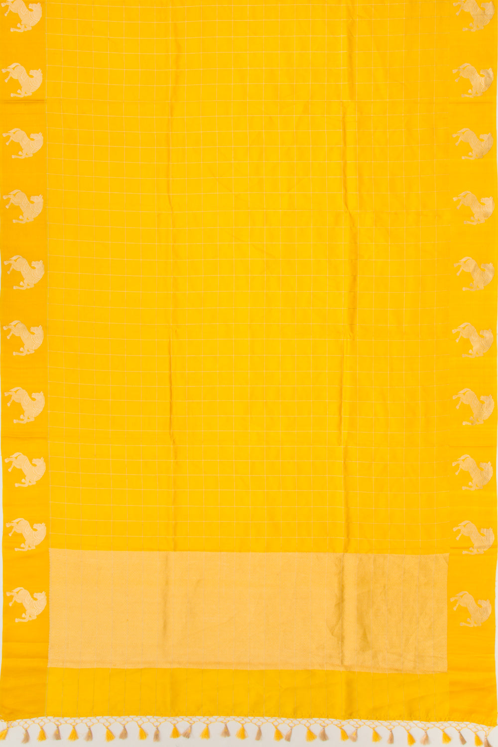 Banarasi Katan Silk Checks Yellow Saree