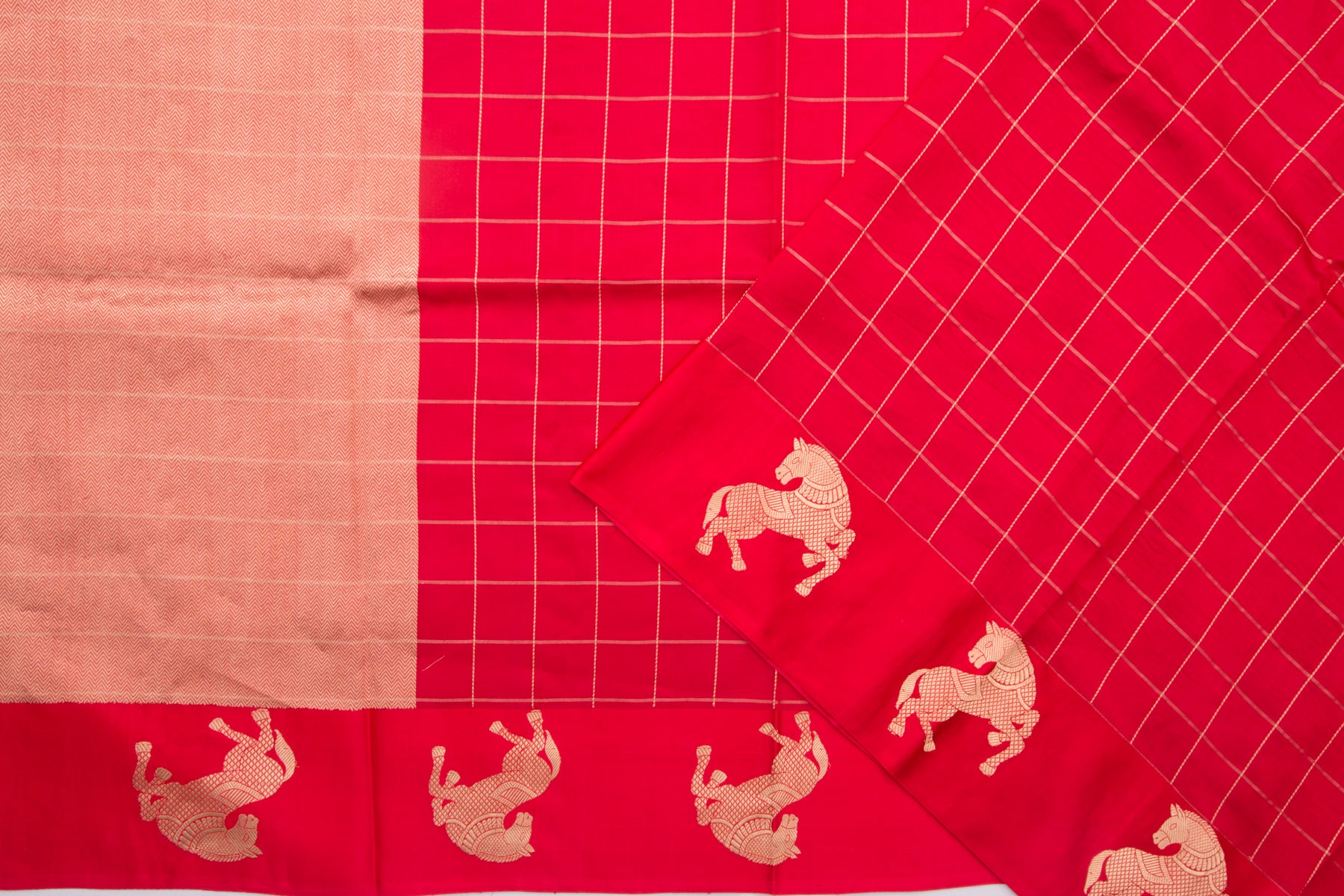 Banarasi Katan Silk Checks Red Saree