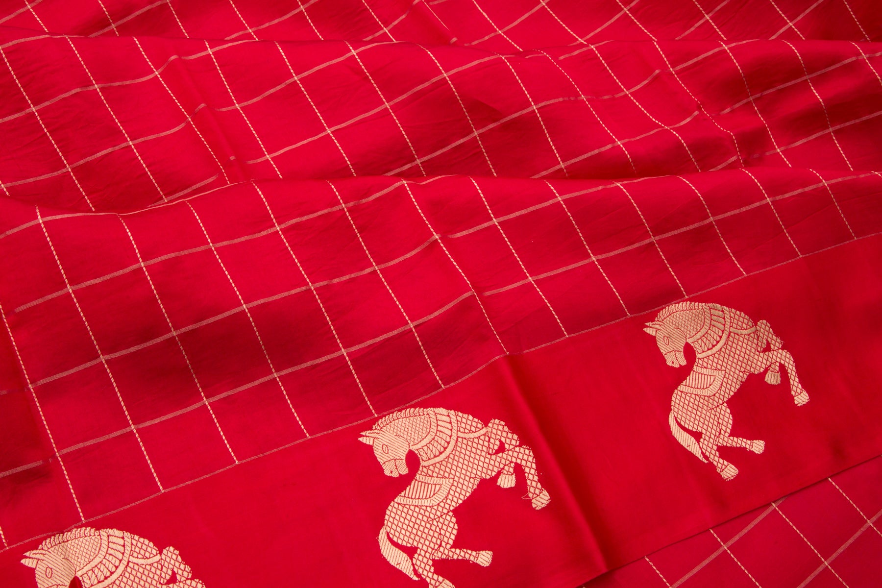 Banarasi Katan Silk Checks Red Saree