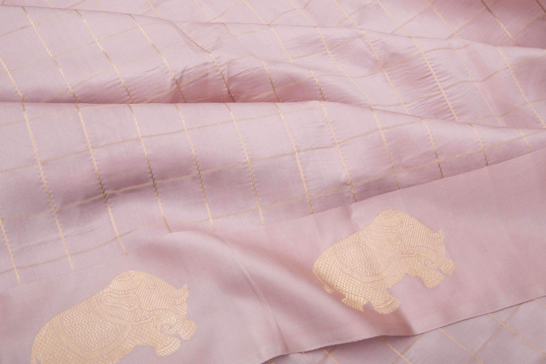 Banarasi Katan Silk Checks Lilac Saree