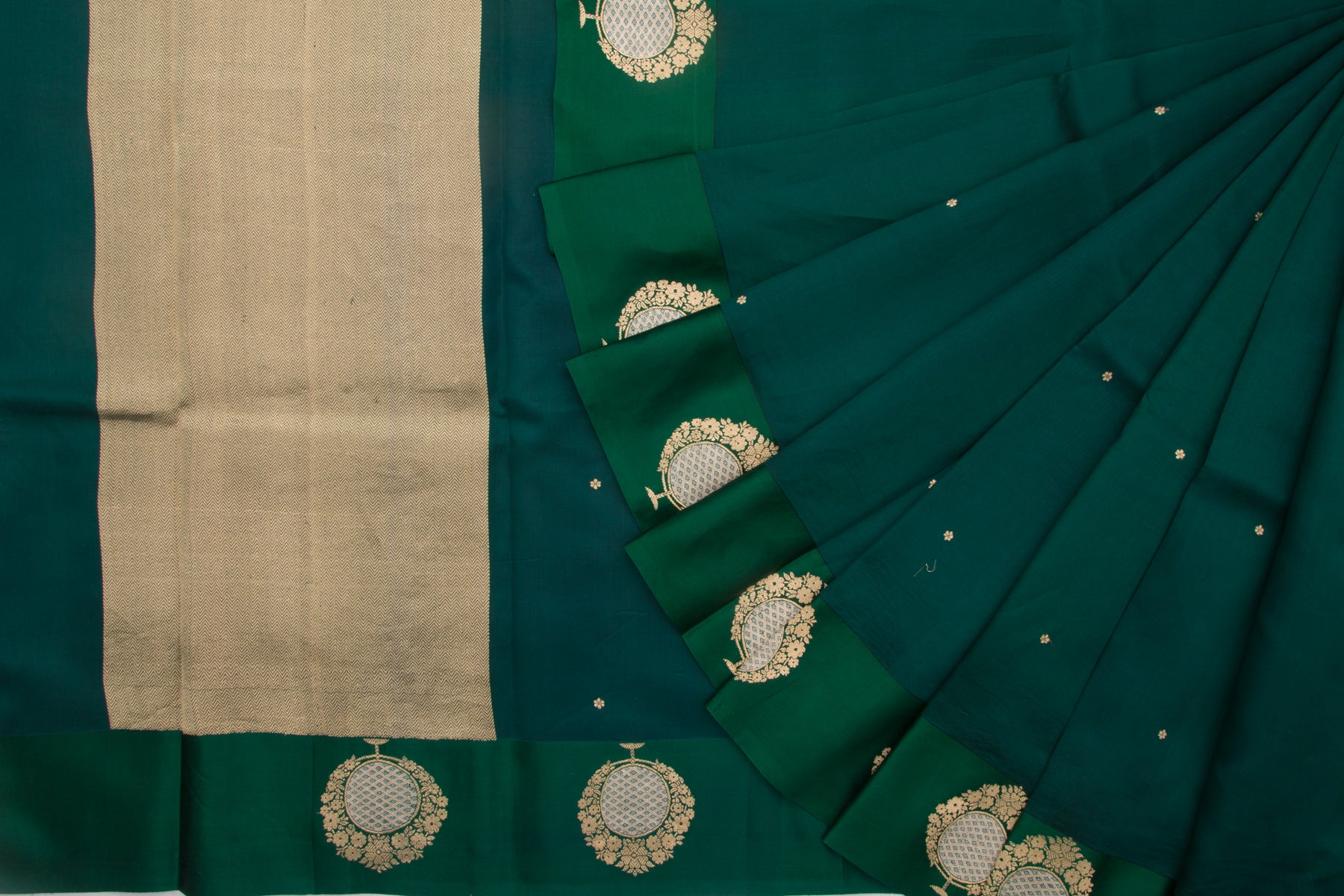 Banarasi Katan Silk Butta Dark Green Saree